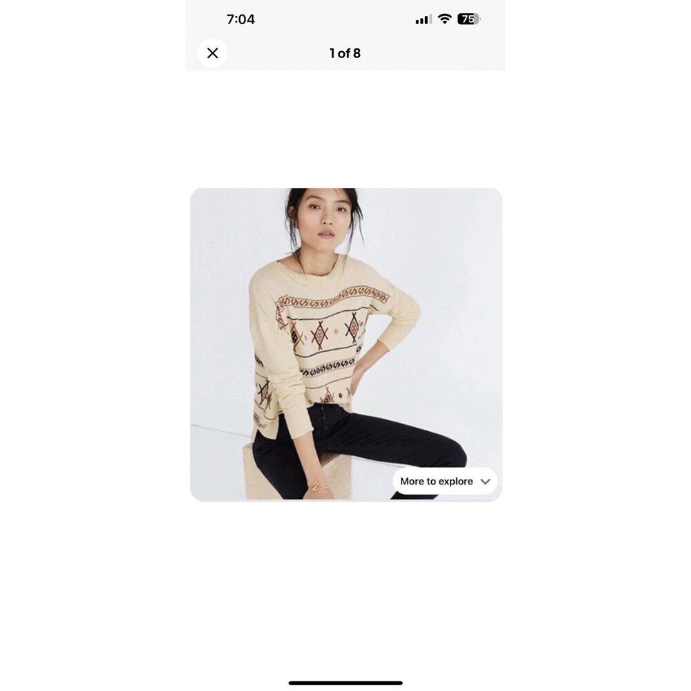 Madewell Womans Embroidered Reseda Pullover Sweater in Eggshell Size Lg NEW/Tags